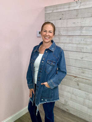 "Feeling The Love" Denim Jacket w/Fray Hem *FINAL SALE*