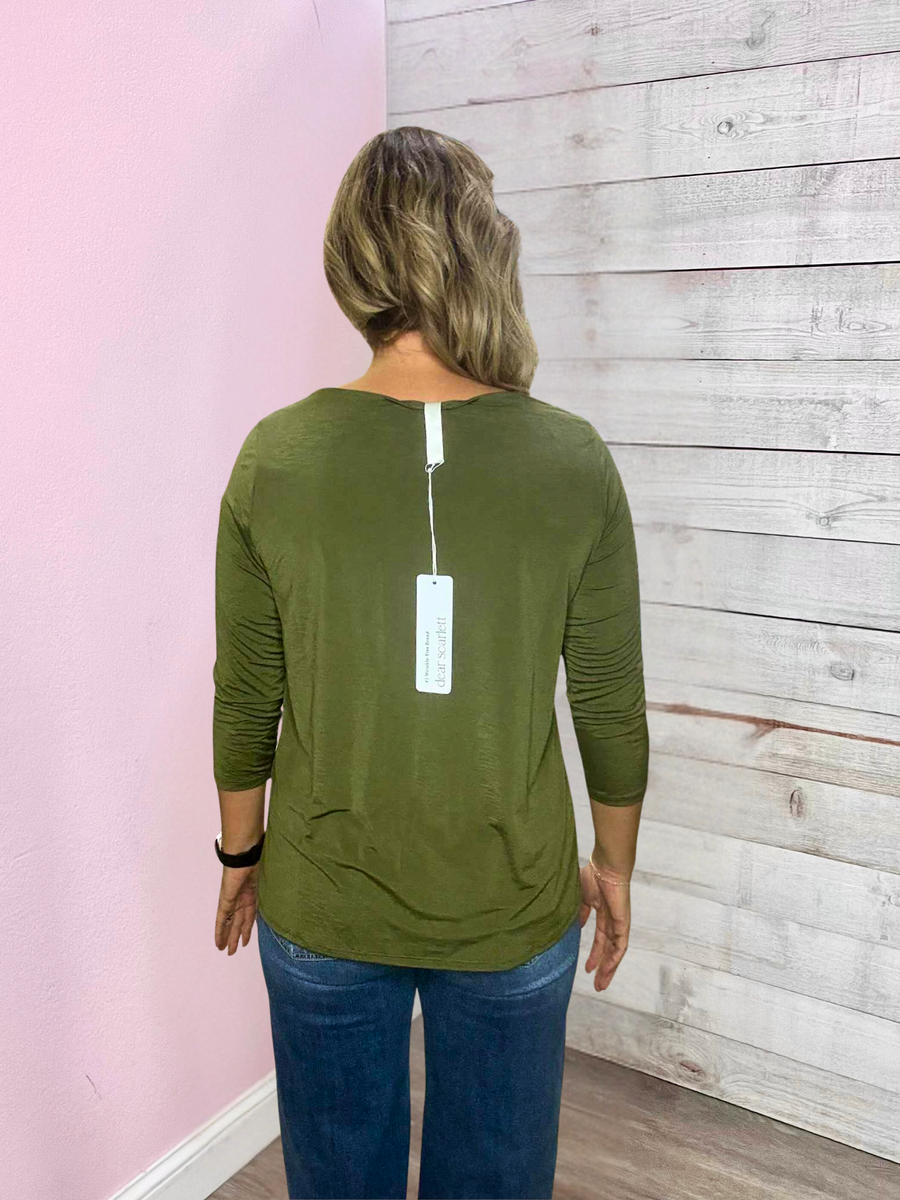 "Fall Essential" Solid Round Neck Top- Olive