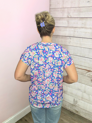 "Here and There" Blue/Pink Floral Top