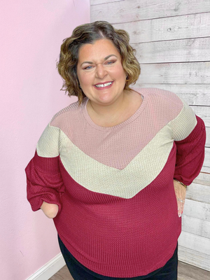 "Color Me Happy" Chevron Waffle Top- Pink