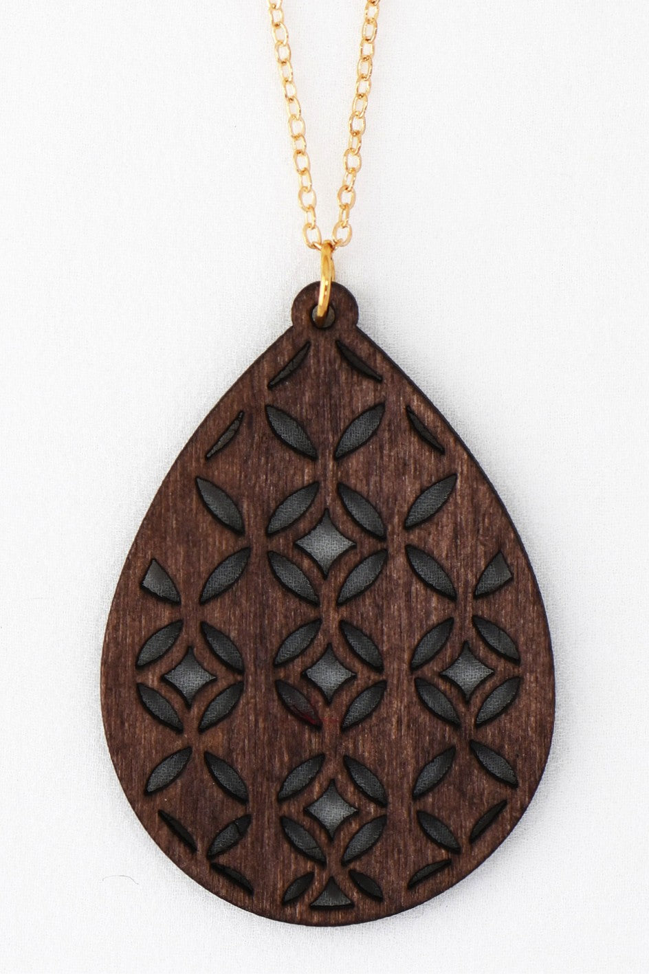 Laser Cut Wooden Teardrop Necklace