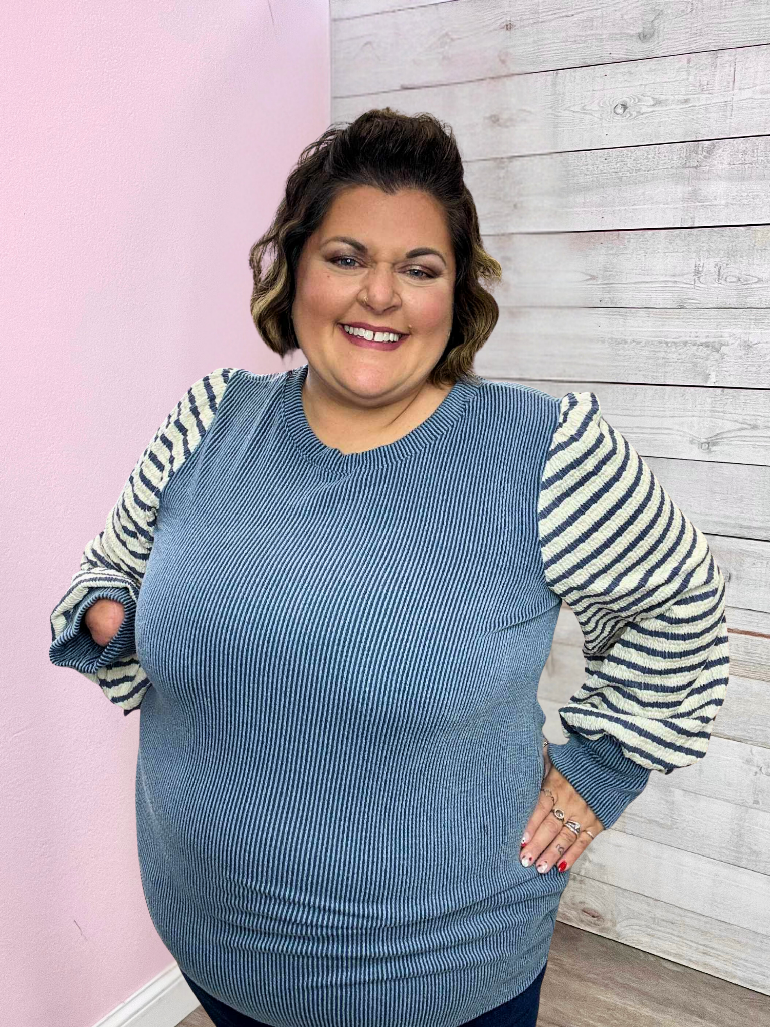 "Modern Essential" Striped Sleeve Top