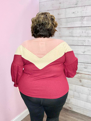 "Color Me Happy" Chevron Waffle Top- Pink