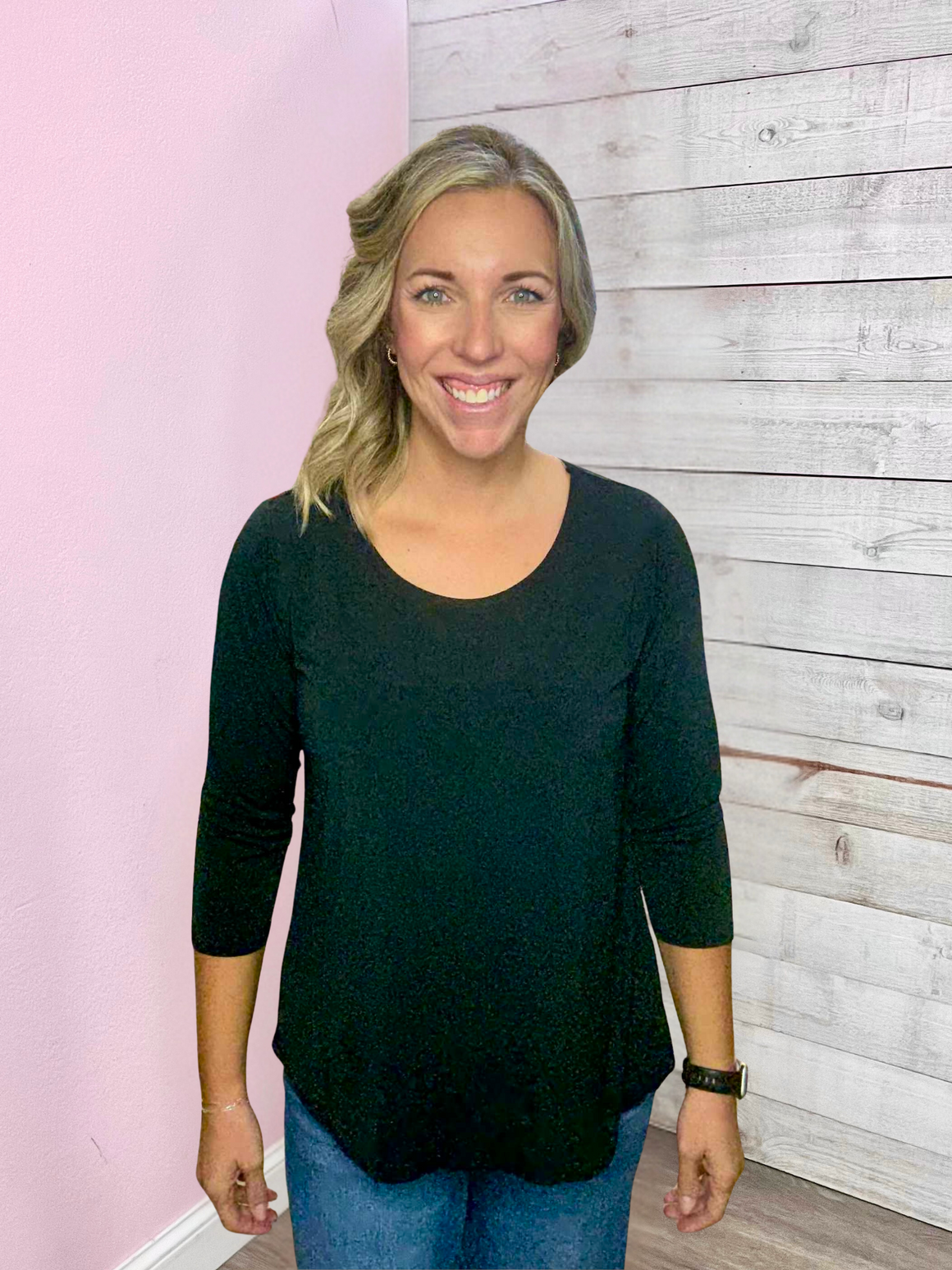 "Fall Essential" Solid Round Neck Top- Black