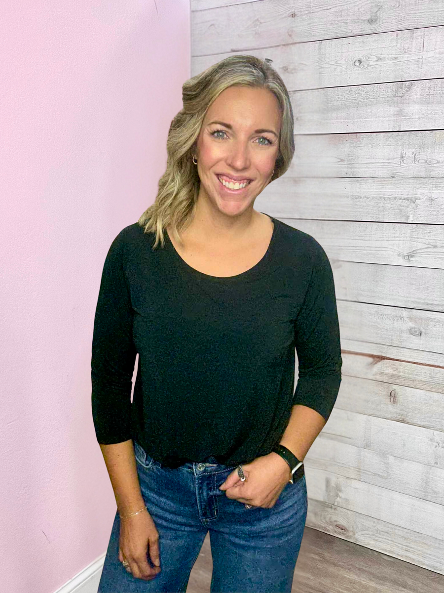 "Fall Essential" Solid Round Neck Top- Black