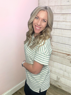 "Classy Touch" Mint/Ivory Striped Top