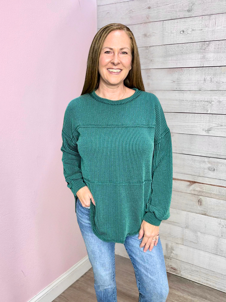 "Down To Earth" Green Ribbed Top