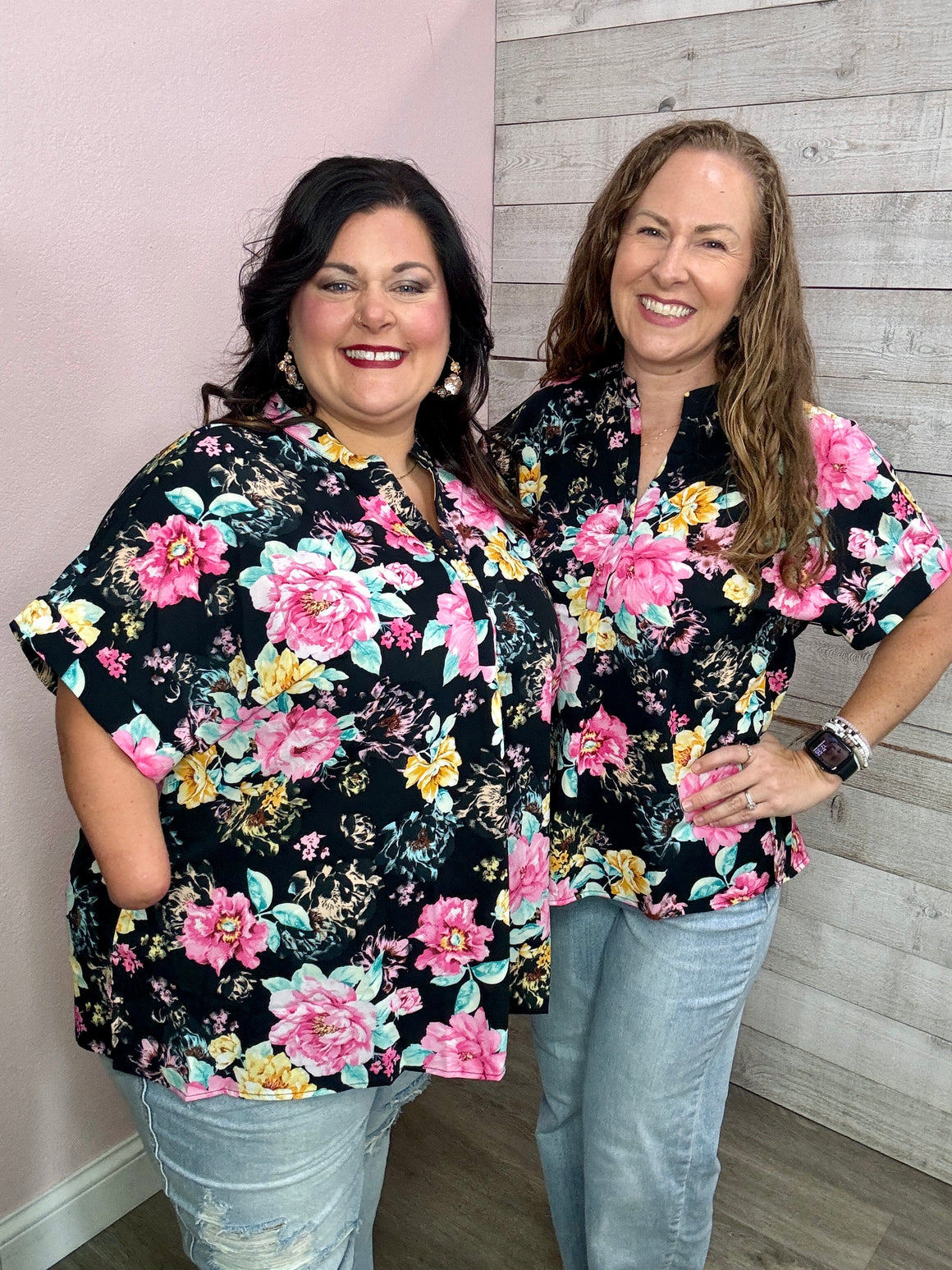 "Feel Happiness" Floral Short Sleeve Top