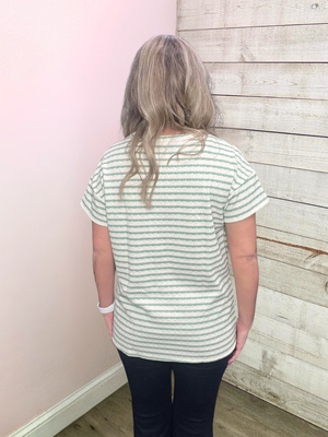 "Classy Touch" Mint/Ivory Striped Top