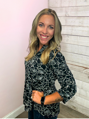 "Soft Spoken" Black/White Floral Lizzy Top