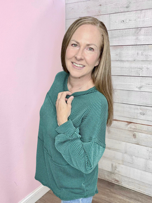 "Down To Earth" Green Ribbed Top