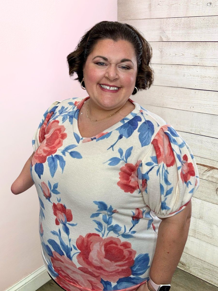 "Patio Vibes" Soft Floral Top- Ivory