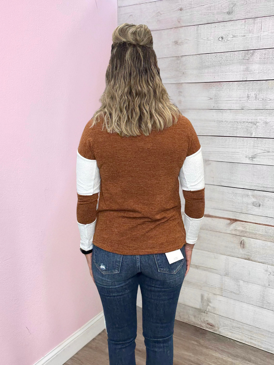 "Watch Me" Brown Colorblock Top