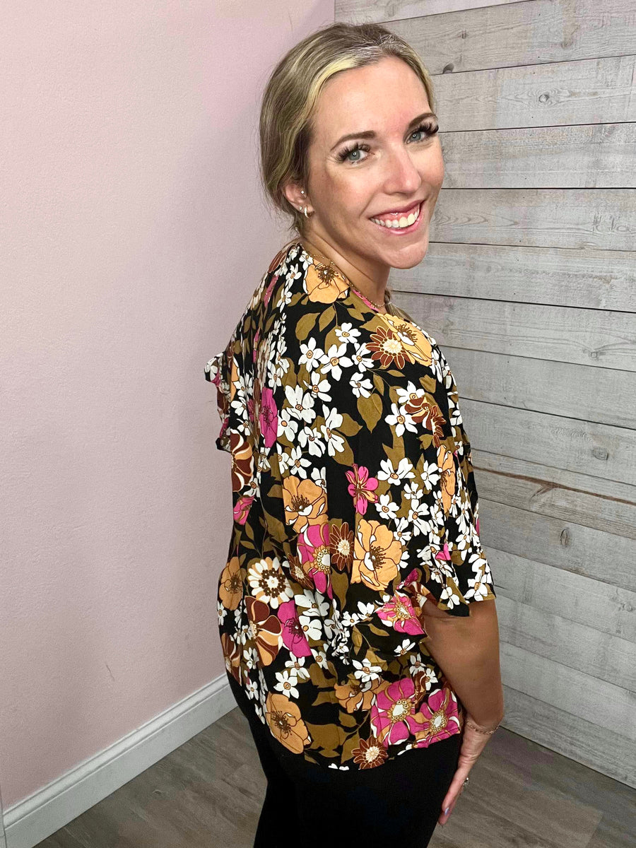 "Mostly Magic" Black Floral Babydoll Top *FINAL SALE*