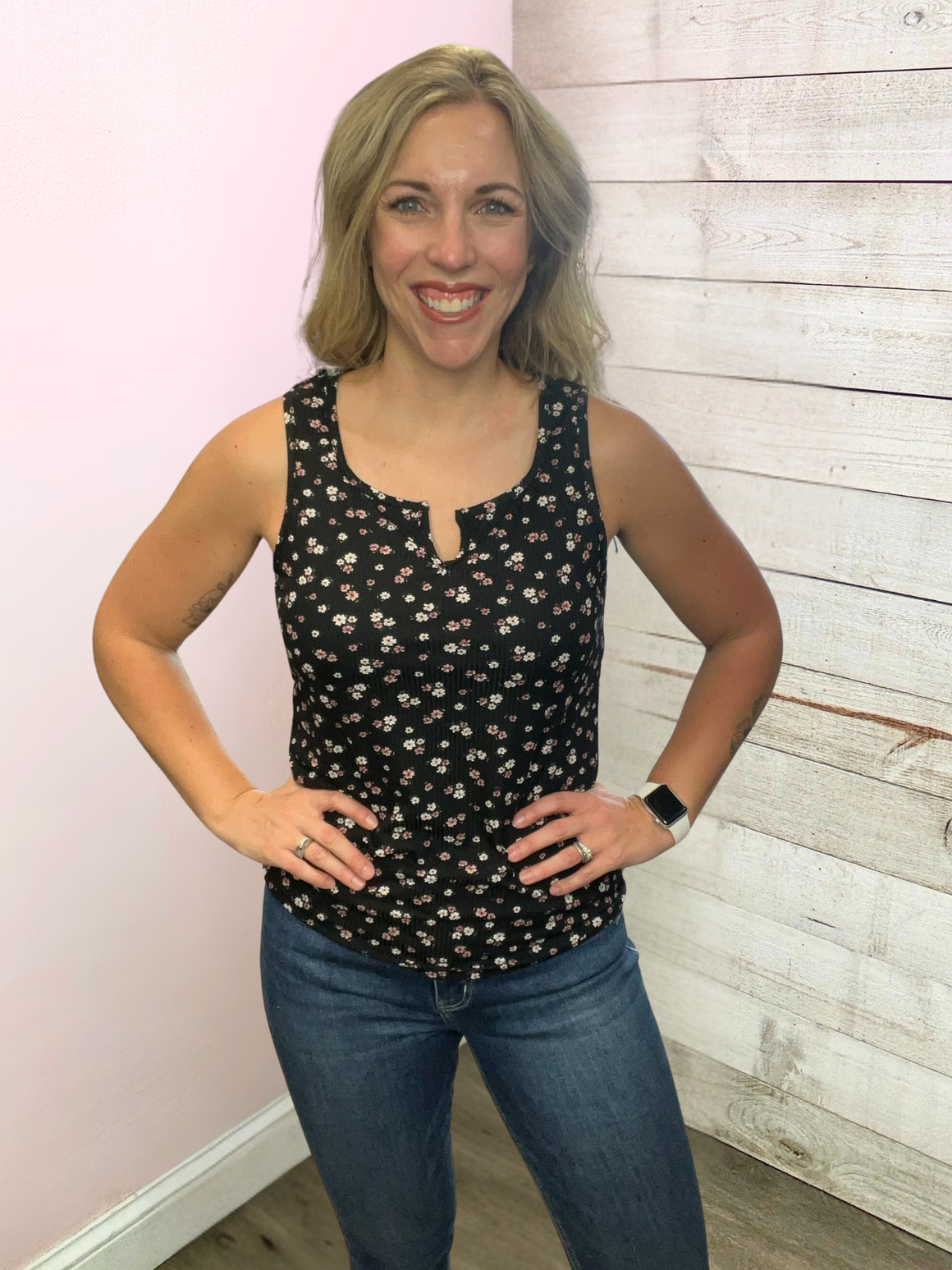 "Double Take" Floral Ribbed Tank