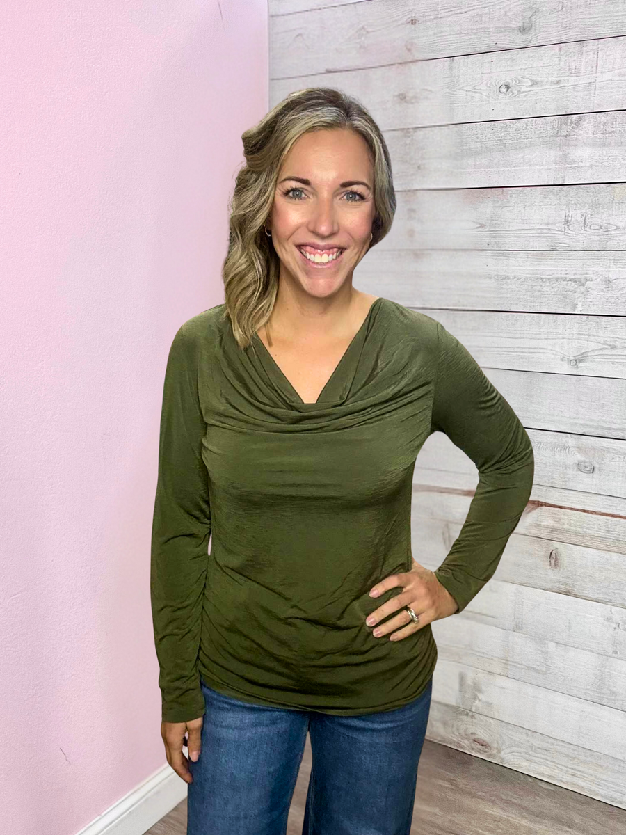 "Charming Views" Solid Ruched Top-Olive