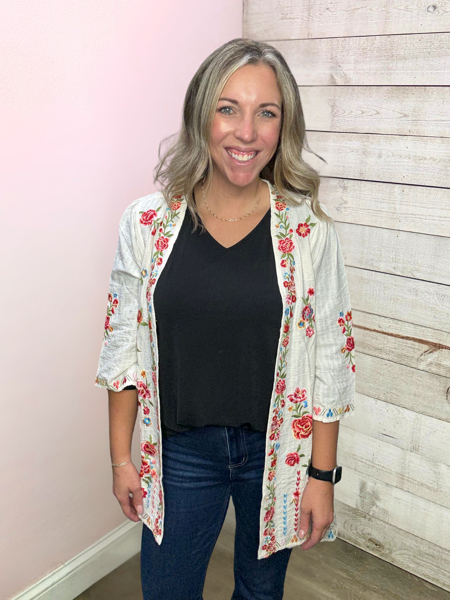 "Easy Like This" Embroidered Kimono