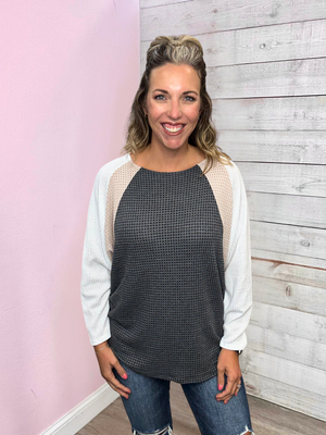 "Why Wait" Colorblock Waffle Knit Top