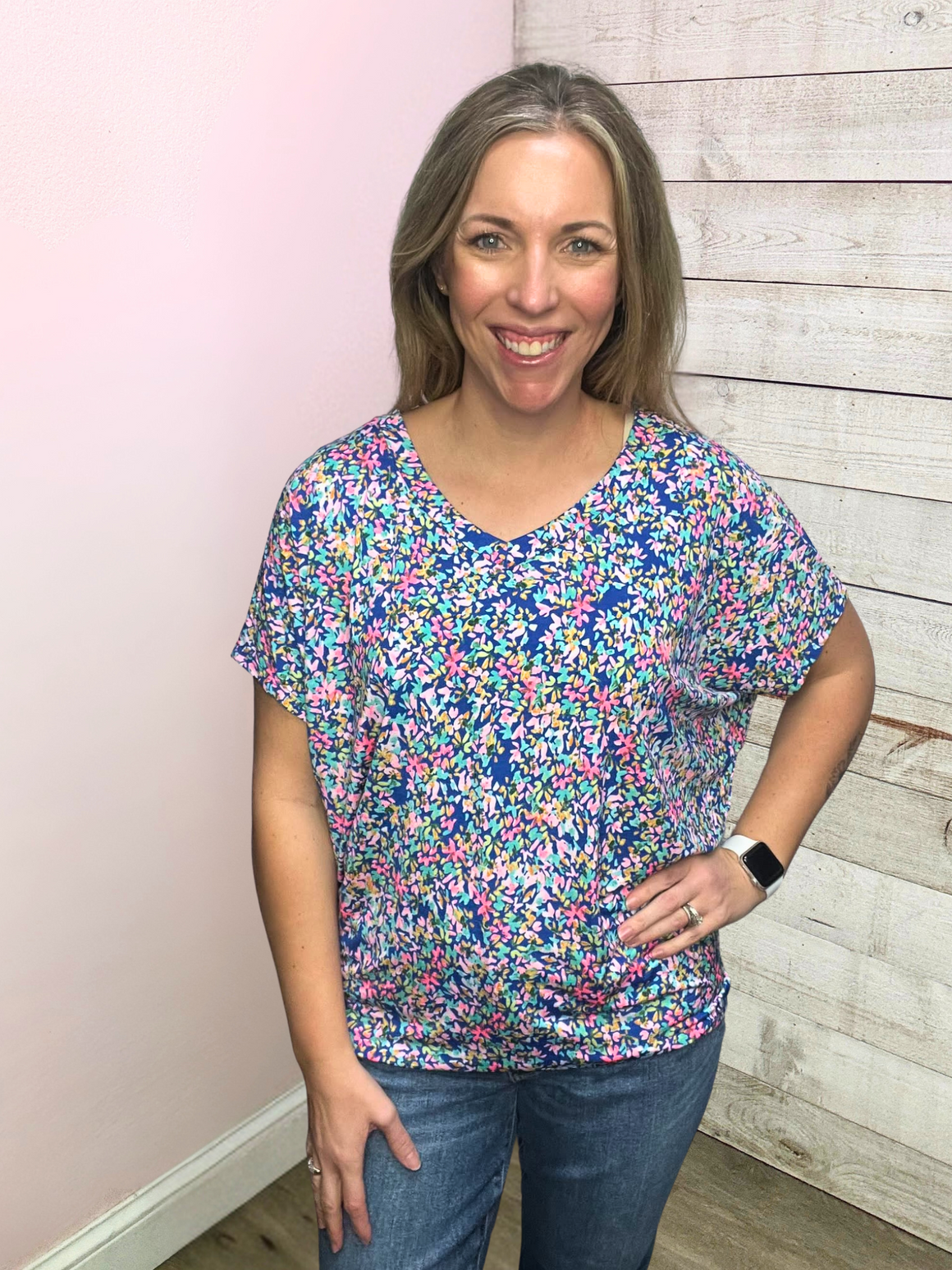 "Just My Type" Blue Floral Short Sleeve Top