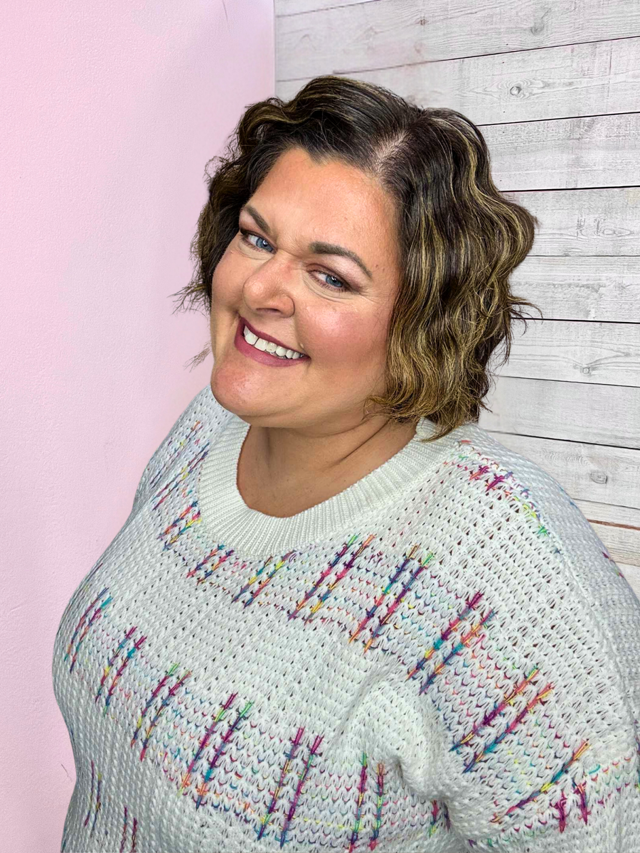 "Moments Like This" White Sweater with Multi-Color Stitching