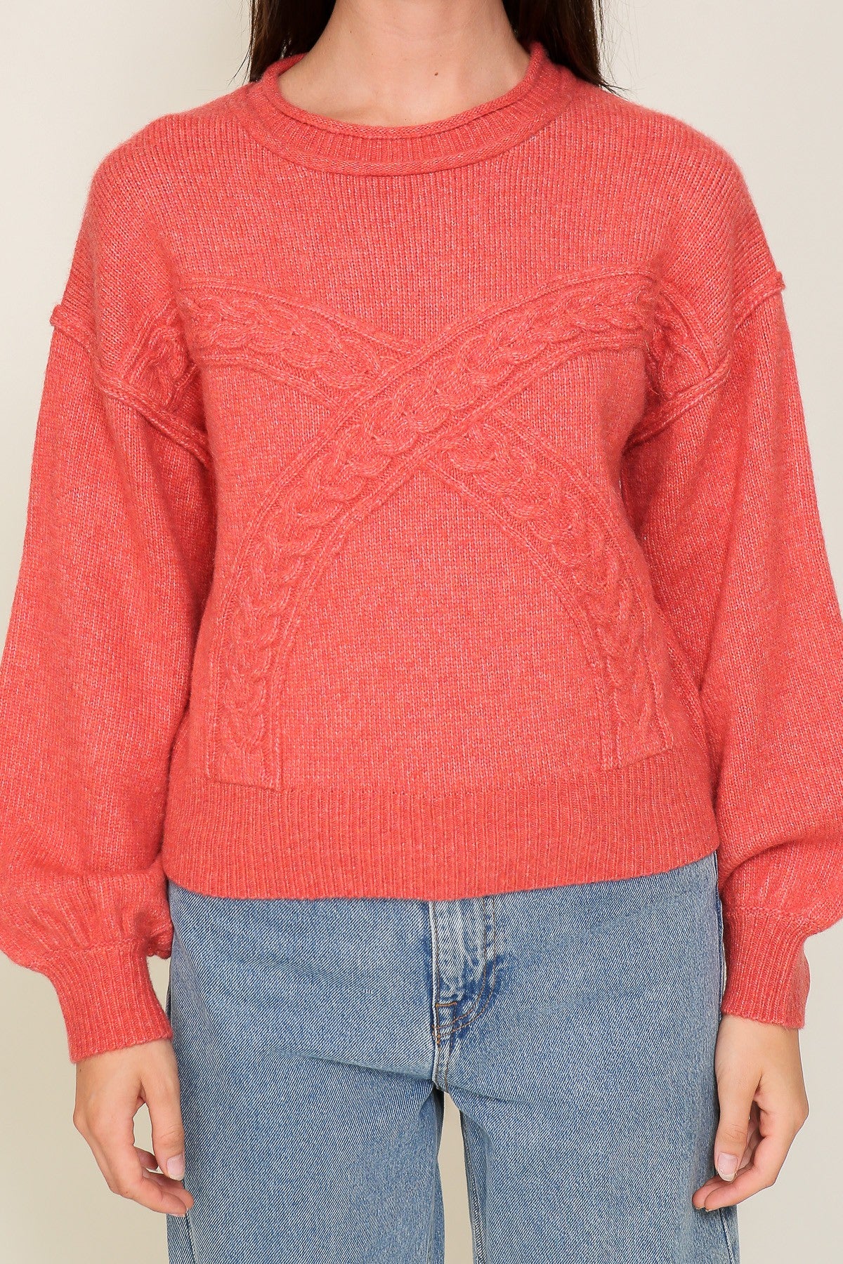 "Daily Comfort" Orange Cable Knit Sweater