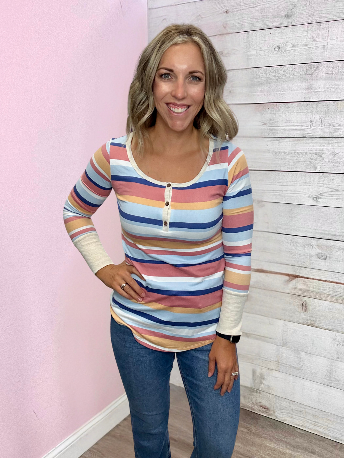 "Start The Day" Multi Stripe Top