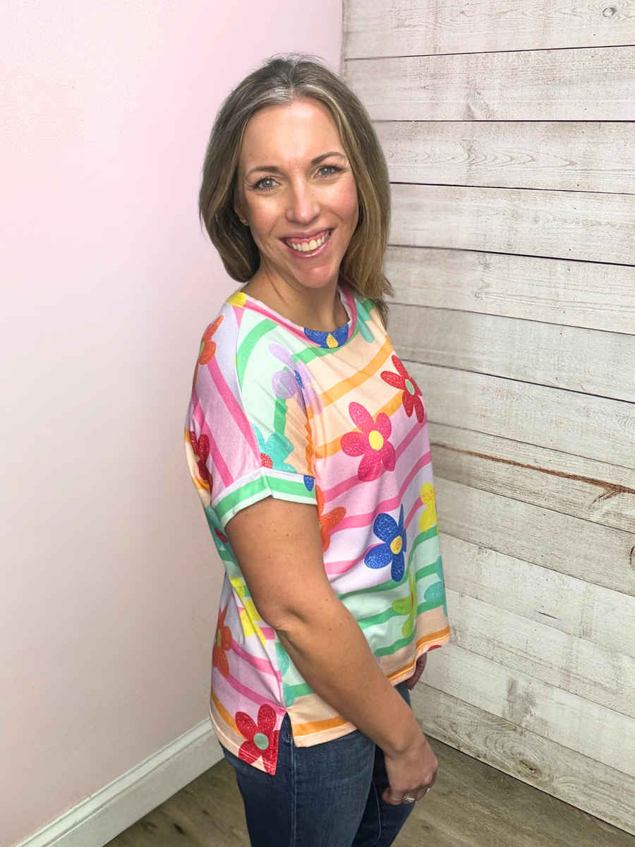 "Pretty Petals" Floral and Striped Top