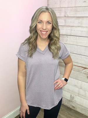 "Casual Outing" Ribbed Short Sleeve Top- Lavender