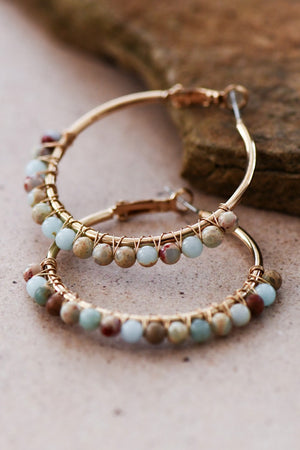 "Angela" Stone Beaded Hoop Earrings