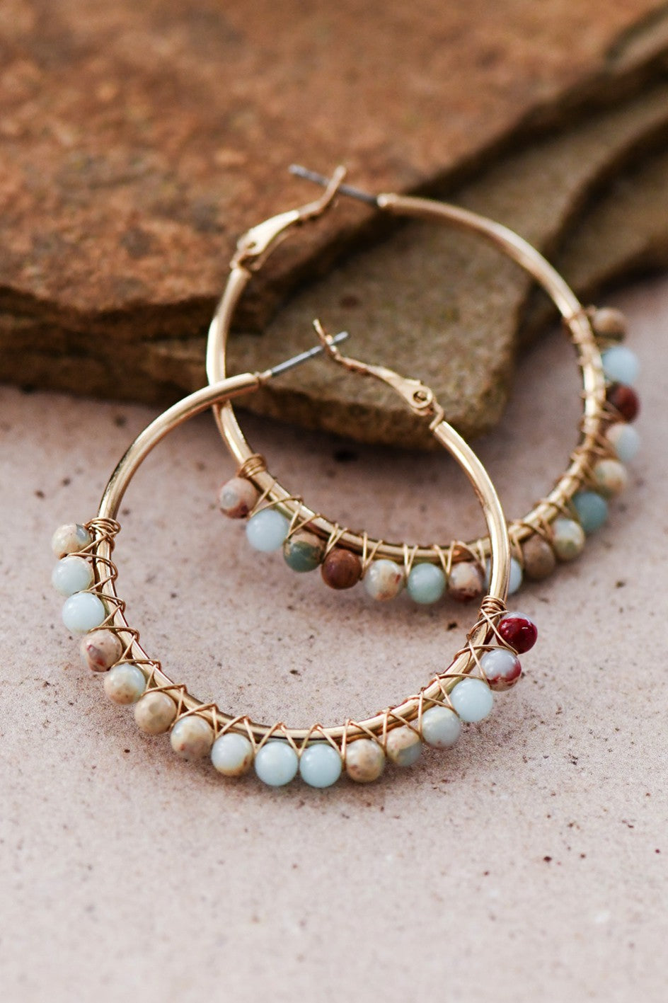 "Angela" Stone Beaded Hoop Earrings