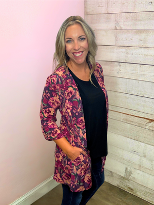 "Rustic Romance" Eggplant Floral Lizzy Cardigan