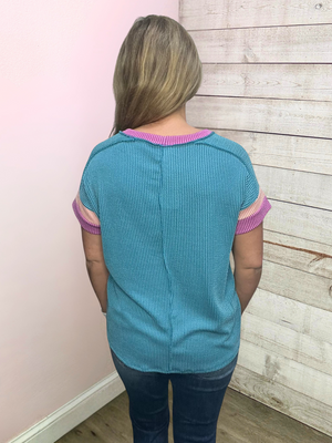 "Full of Love" Jade Ribbed Short Sleeve Top