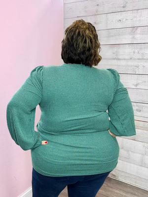 "Charming Encounter" Ribbed Green Top