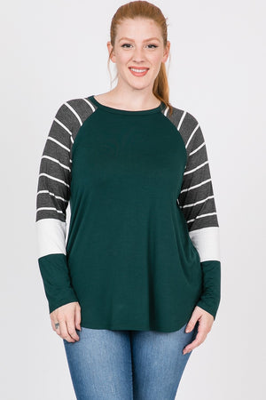 "On The Level" Green Grey Striped Top