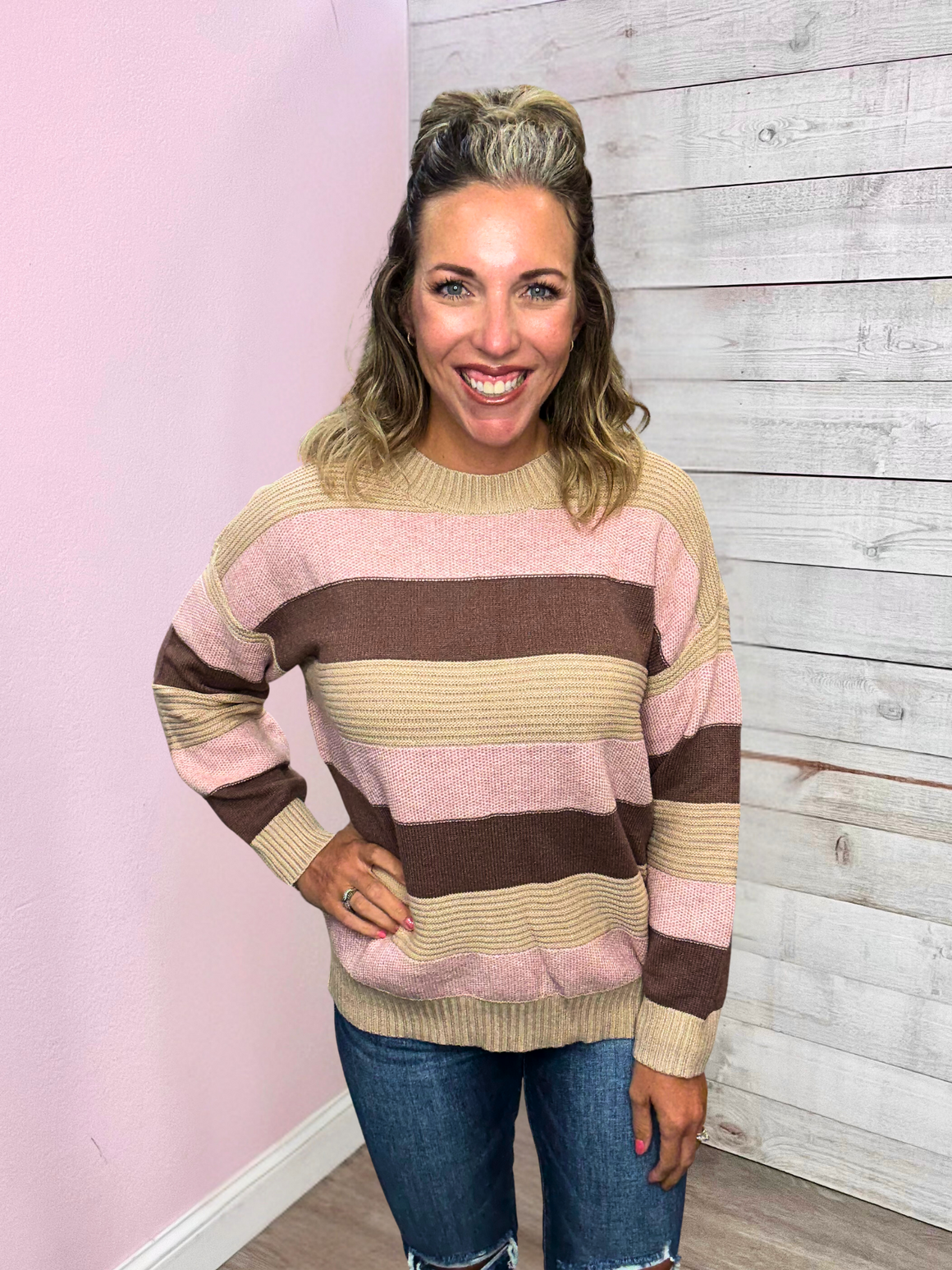 "Loving Touch" Brown Stripe Sweater