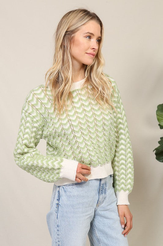 "Basic Instincts" Green Zigzag Sweater