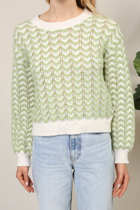 "Basic Instincts" Green Zigzag Sweater