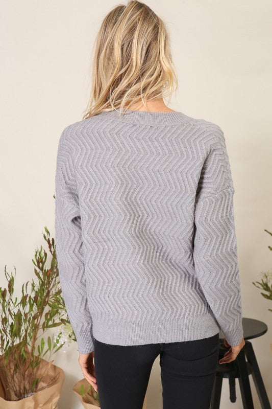 "Charming Embrace" Grey Zigzag Sweater