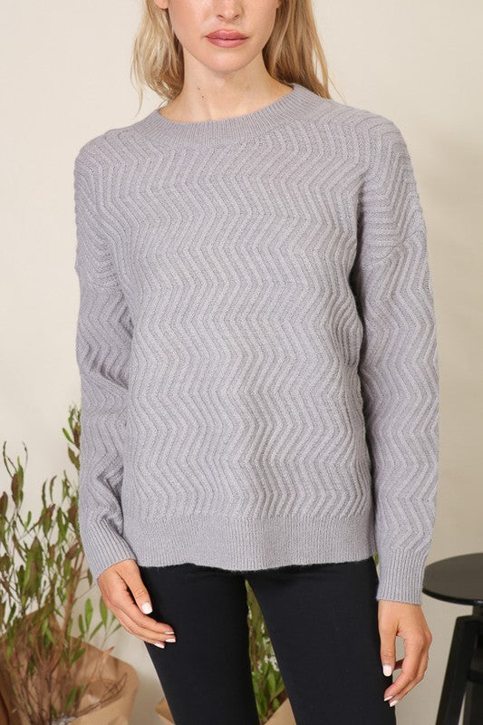 "Charming Embrace" Grey Zigzag Sweater