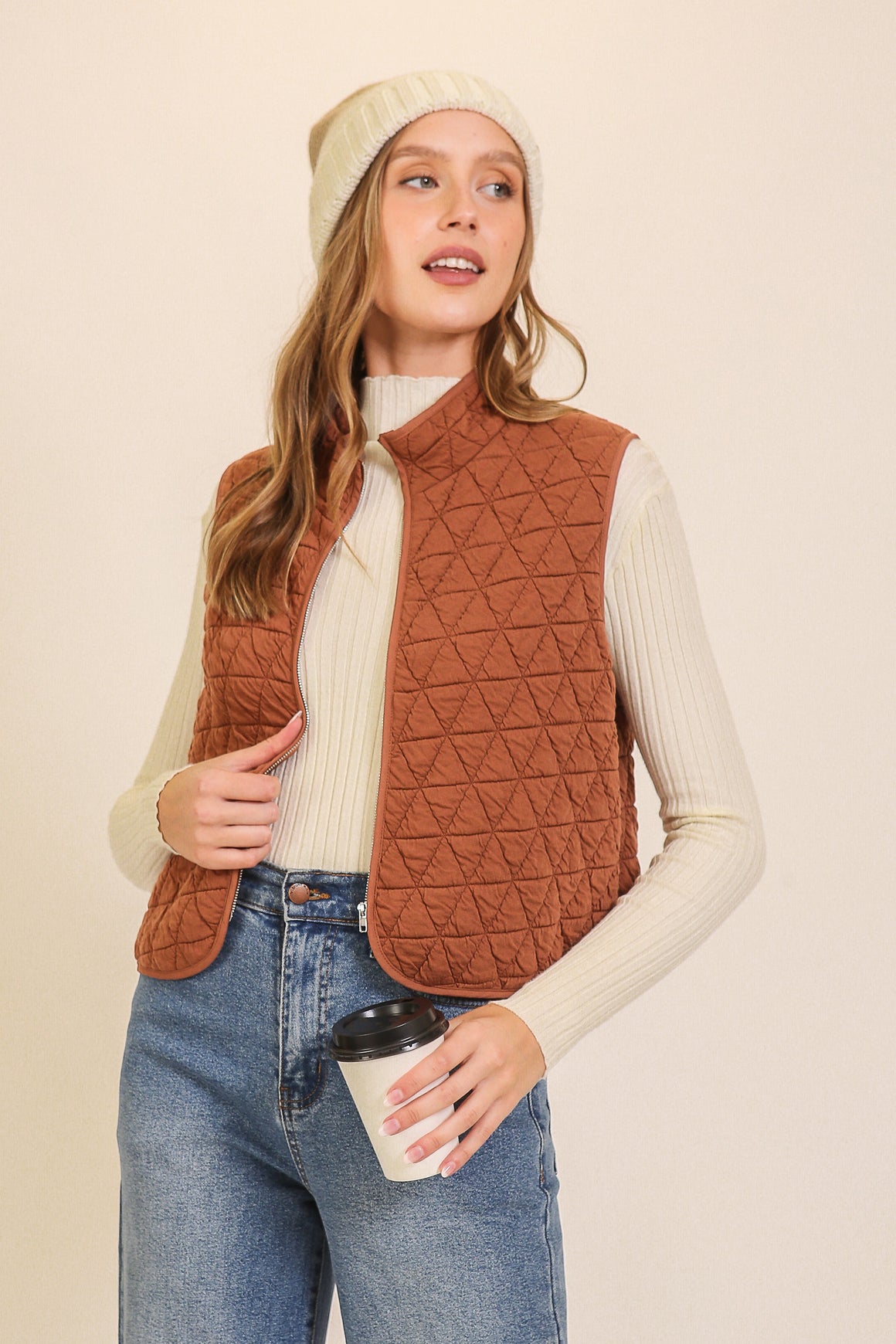 "Cafe Chic" Quilted Zip-Up Vest