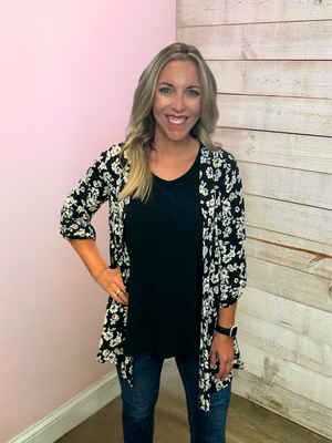 'Floral Muse" Black/White Floral Lizzy Cardigan