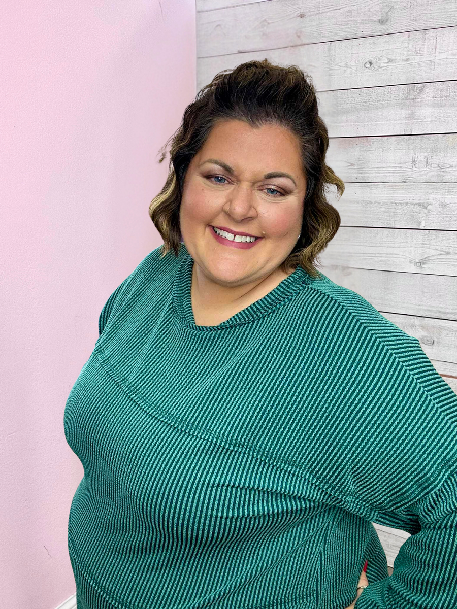 "Down To Earth" Green Ribbed Top