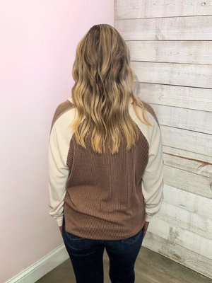 "Latte Love" Brown/Ivory Rib Textured Top