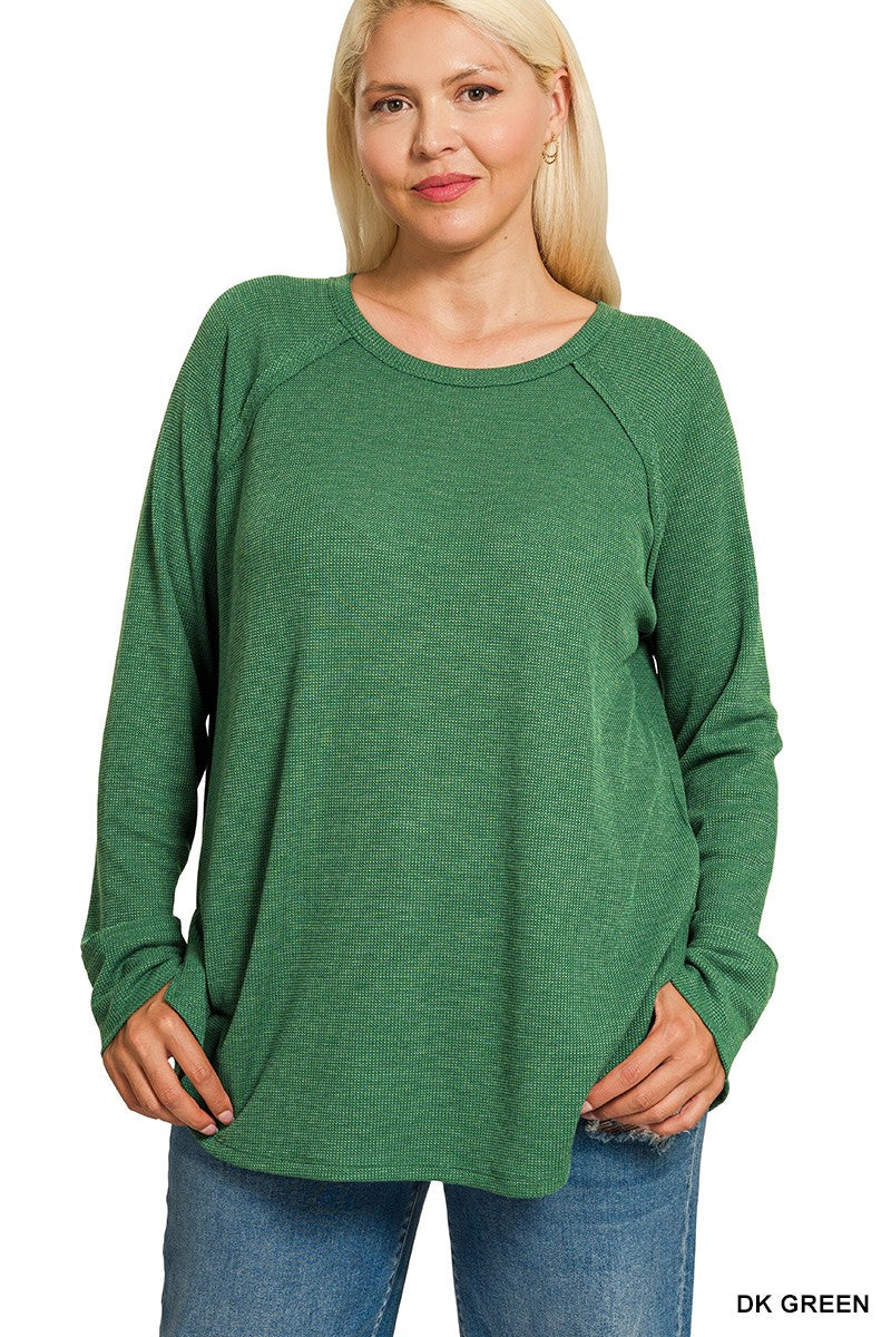"Fallen Leaves" Green Waffle Knit Top
