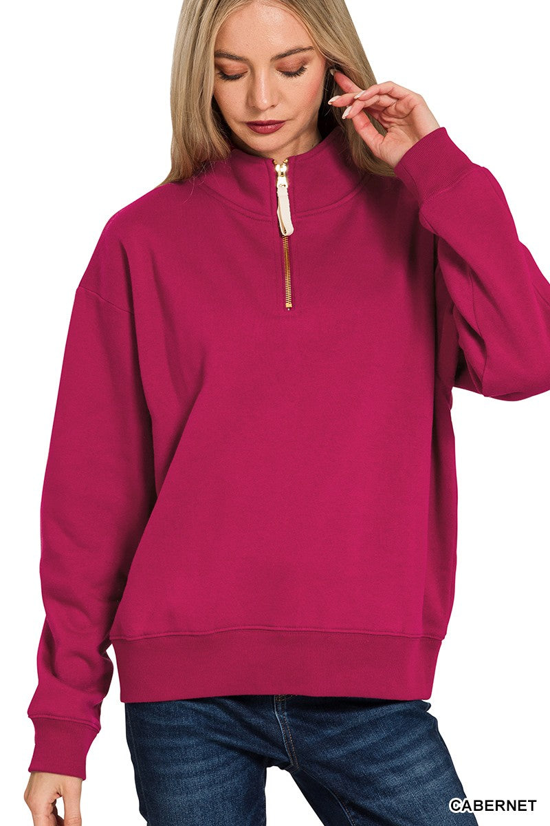 "After Dusk" Half Zip Sweatshirt- WIne