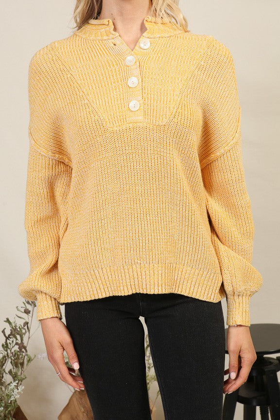 "Mimosa Please" Yellow Henley Sweater