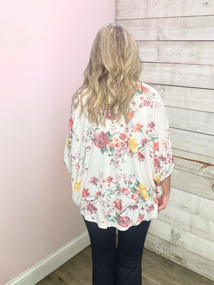 "Floral Comfort" Pink/Yellow Floral Kimono Cardigan