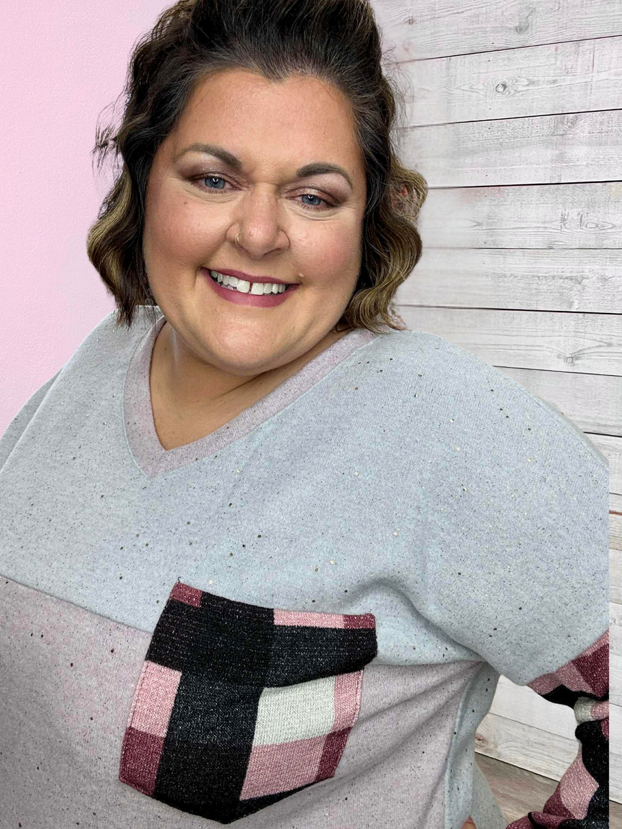 "Sparkle" V Neck Contrast Top