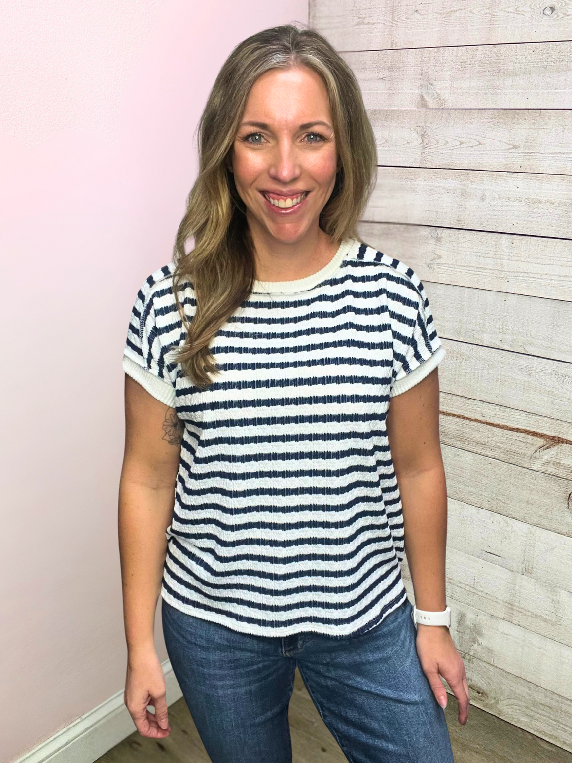 "Backyard Barbeque" Textured Striped Top