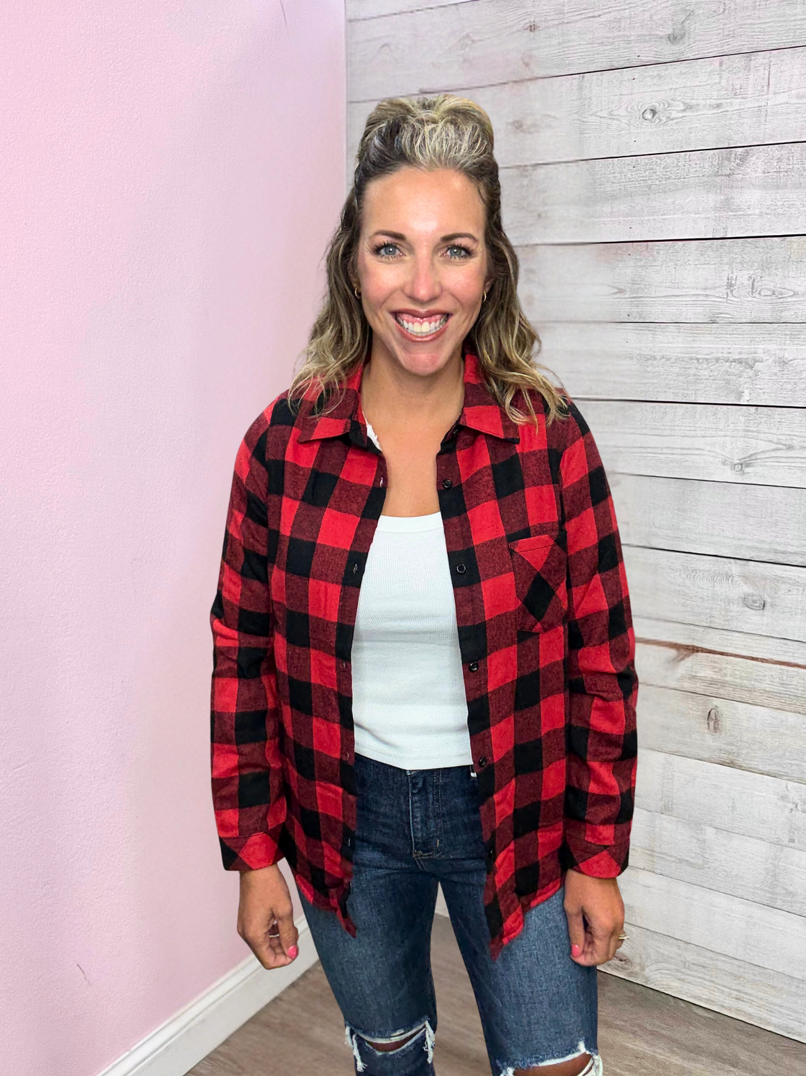 "Worth Your While" Button Down Checkered Top